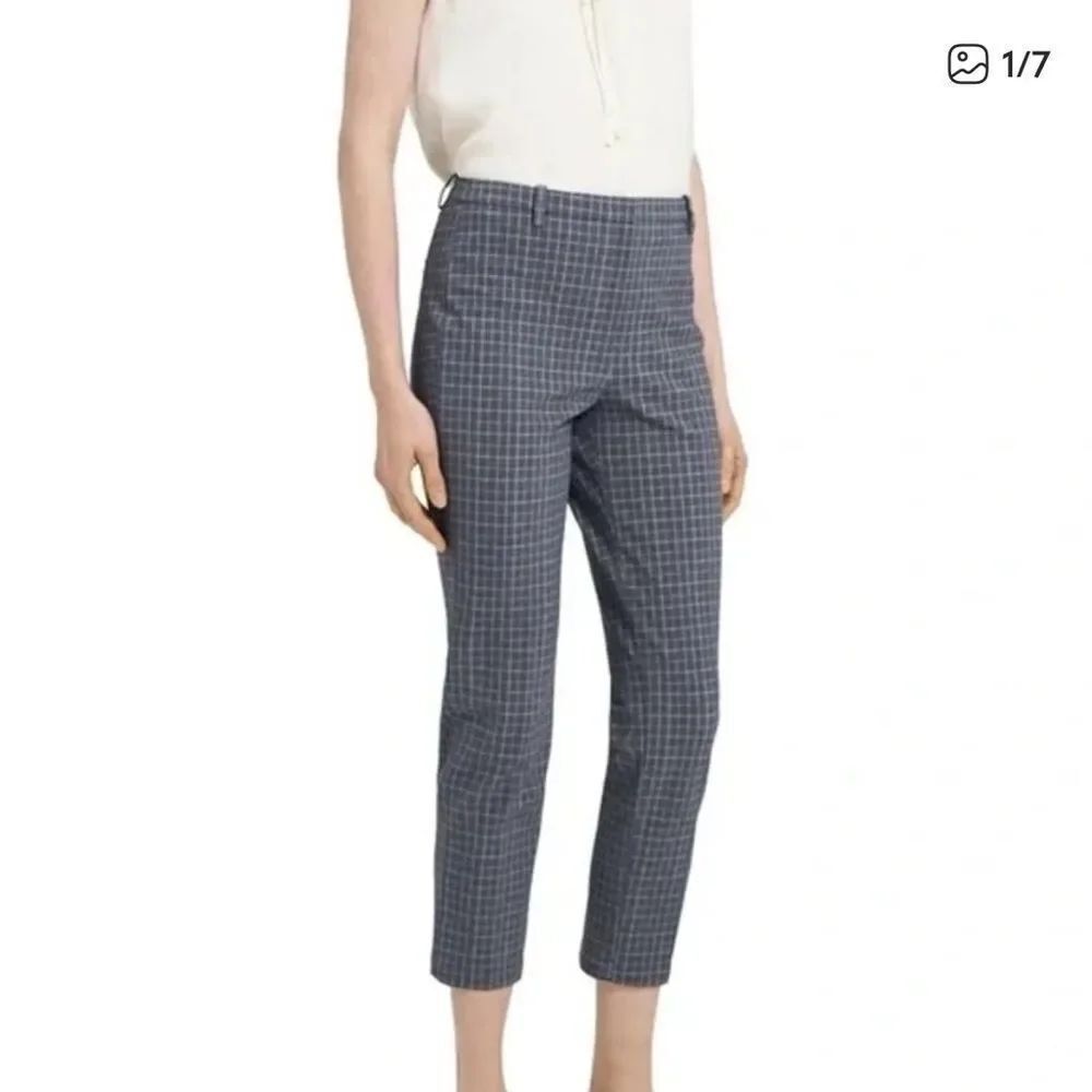 Theory Classic Slim Pant Gray Precision Grid Womens 10